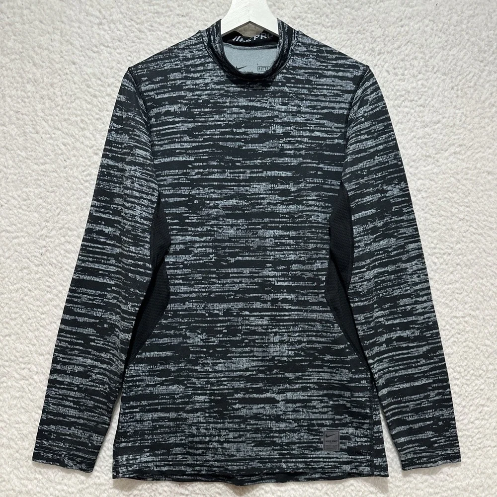 Nike Pro Dri Fit Size S Fitted Long Sleeve Athletic Gym Shirt Heather Black/Gray